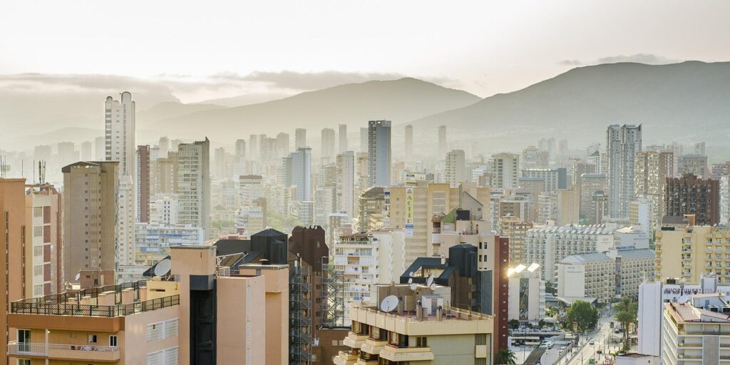 towering buildings on the Benidorm skyline.